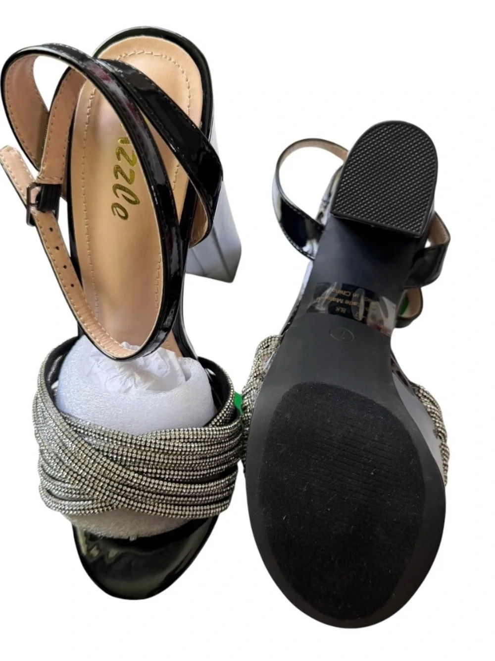 Black Platform High Heel Sandals with Silver Beaded Straps